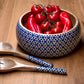 Dekorative Salatschüssel mit Besteck aus Mangoholz in Cobalt Blue